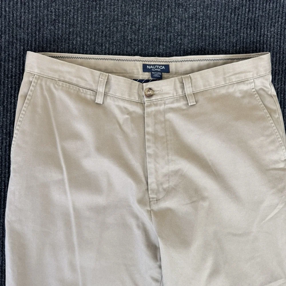 Nautica Clipper Wrinkle Resistant Pants Flat Front Khaki Mens 36x30
